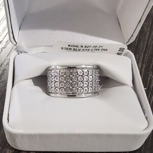 Sterling Silver Tiny Diamond Pave Wide Band Ring